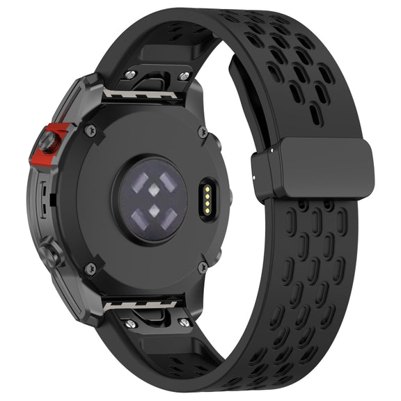Compatible with Garmin Epix Pro 42mm 20mm Holes Magnetic Folding Buckle Silicone Watch Band(Black)