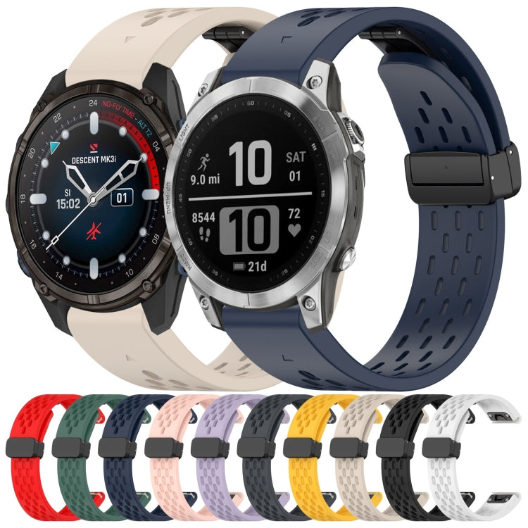 Compatible with Garmin Epix Pro 42mm 20mm Holes Magnetic Folding Buckle Silicone Watch Band(Black)