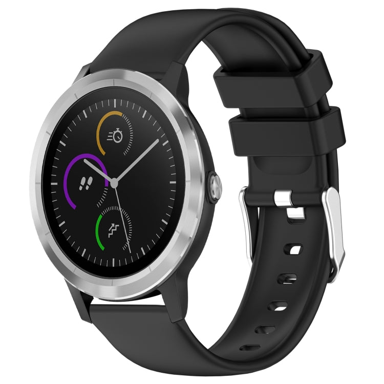 Compatible with Garmin Vivoactive 3 20mm Smooth Solid Color Silicone Watch Band(Black)