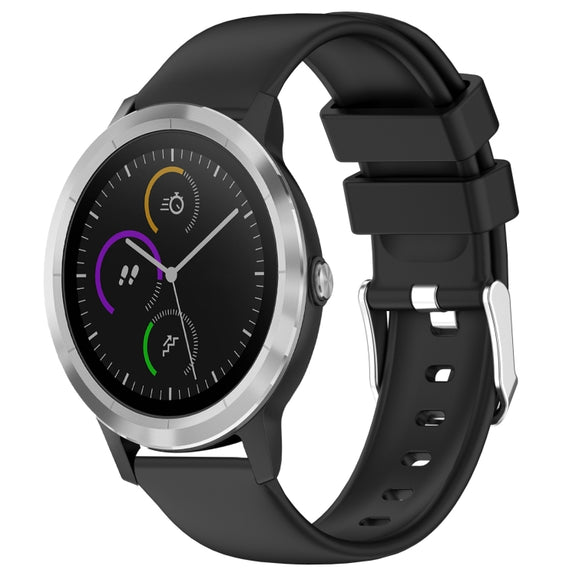 Compatible with Garmin Vivoactive 3 20mm Smooth Solid Color Silicone Watch Band(Black)