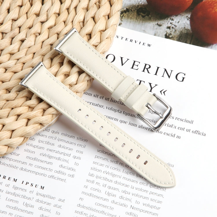 For Samsung Galaxy Watch Fit 3 Leather Sewing Thread Pin Buckle Watch Band(Beige)