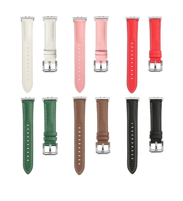 For Samsung Galaxy Watch Fit 3 Leather Sewing Thread Pin Buckle Watch Band(Red)