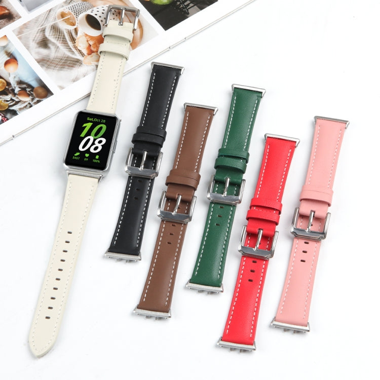 For Samsung Galaxy Watch Fit 3 Leather Sewing Thread Pin Buckle Watch Band(Red)