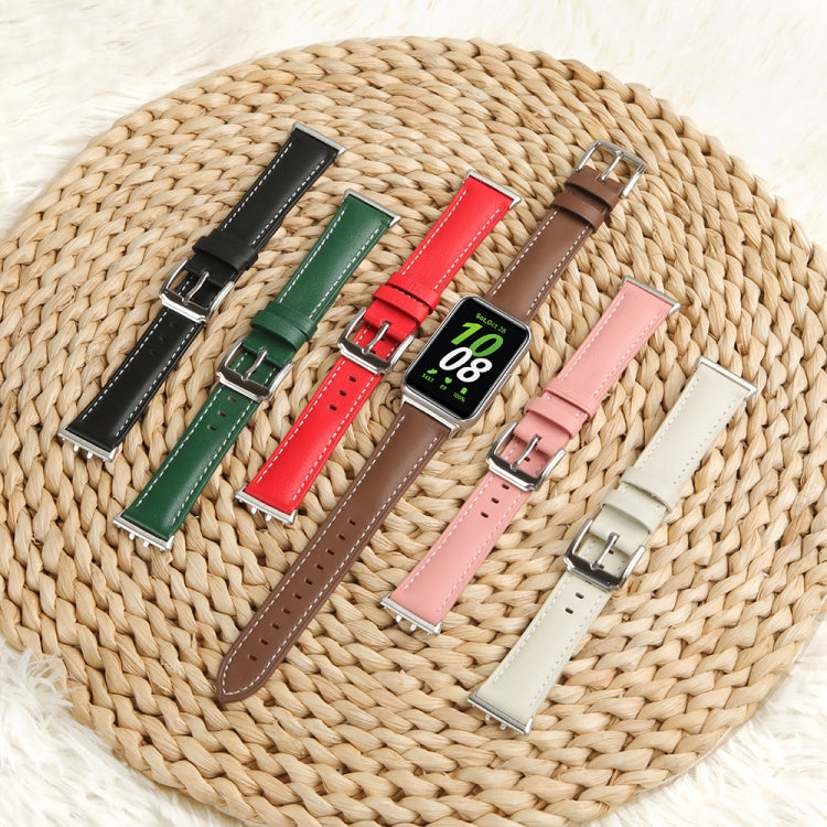 For Samsung Galaxy Watch Fit 3 Leather Sewing Thread Pin Buckle Watch Band(Red)