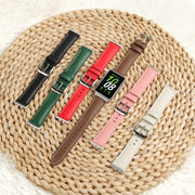 For Samsung Galaxy Watch Fit 3 Leather Sewing Thread Pin Buckle Watch Band(Black)