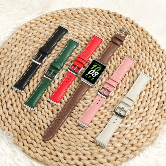 For Samsung Galaxy Watch Fit 3 Leather Sewing Thread Pin Buckle Watch Band(Brown)