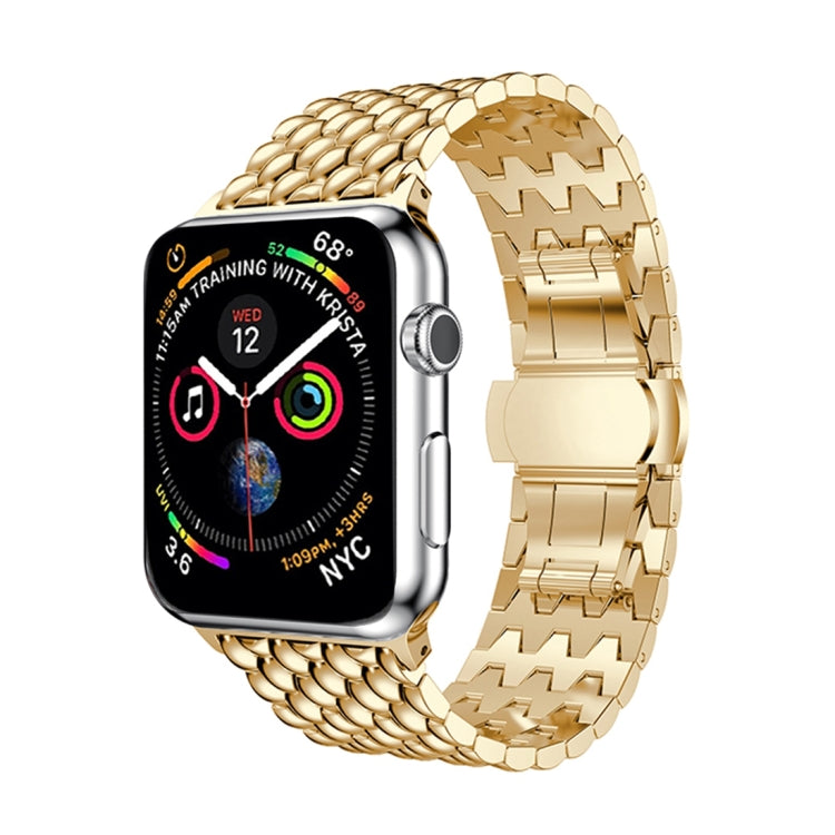 Dragon Grain Solid Stainless Steel Wrist Strap Watch Band for Apple Watch Series 3 & 2 & 1 38mm(Gold)