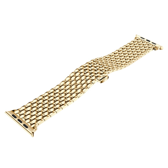 Dragon Grain Solid Stainless Steel Wrist Strap Watch Band for Apple Watch Series 3 & 2 & 1 38mm(Gold)