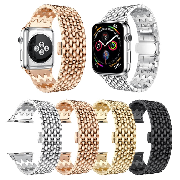 Dragon Grain Solid Stainless Steel Wrist Strap Watch Band for Apple Watch Series 3 & 2 & 1 38mm(Gold)