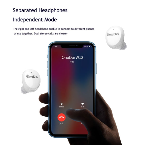 OneDer W12 Wireless Earphone with Water-resistant IPX5 HD Stereo Sound TWS Bluetooth Earphone(Black)