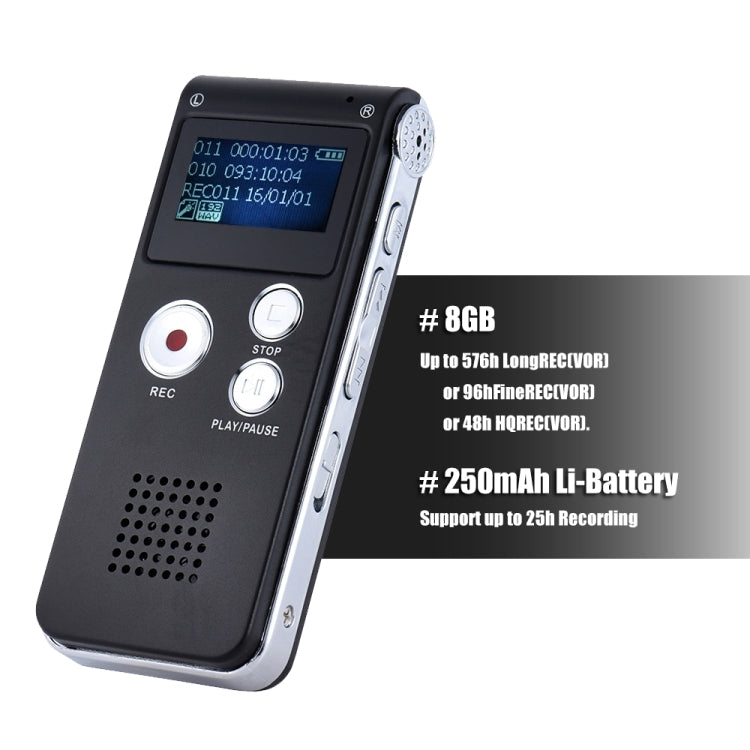 SK-012 8GB Voice Recorder USB Professional Dictaphone  Digital Audio With WAV MP3 Player VAR   Function Record(Grey)