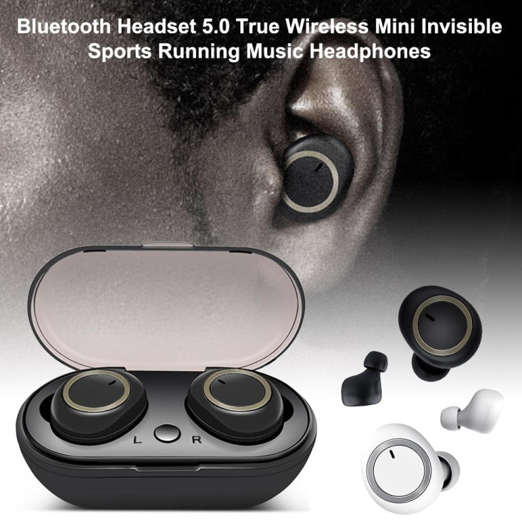 TWS-A1 TWS Bluetooth 5.0 Mini Invisible Sports Music Earphone with Charging Box & Microphone (White)