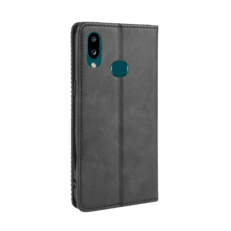 For Galaxy A10s Magnetic Buckle Retro Crazy Horse Texture Horizontal Flip Leather Case with Holder & Card Slots & Photo Frame(Black)