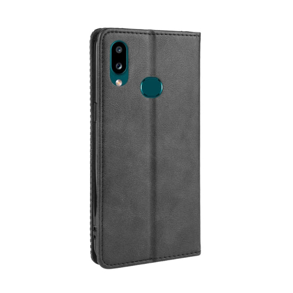 For Galaxy A10s Magnetic Buckle Retro Crazy Horse Texture Horizontal Flip Leather Case with Holder & Card Slots & Photo Frame(Black)
