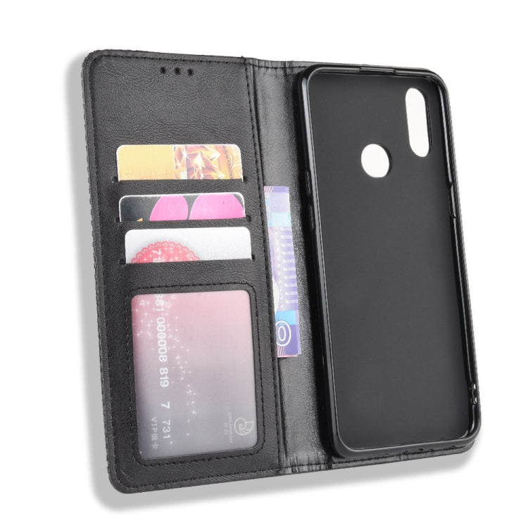 For Galaxy A10s Magnetic Buckle Retro Crazy Horse Texture Horizontal Flip Leather Case with Holder & Card Slots & Photo Frame(Black)