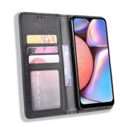 For Galaxy A10s Magnetic Buckle Retro Crazy Horse Texture Horizontal Flip Leather Case with Holder & Card Slots & Photo Frame(Black)