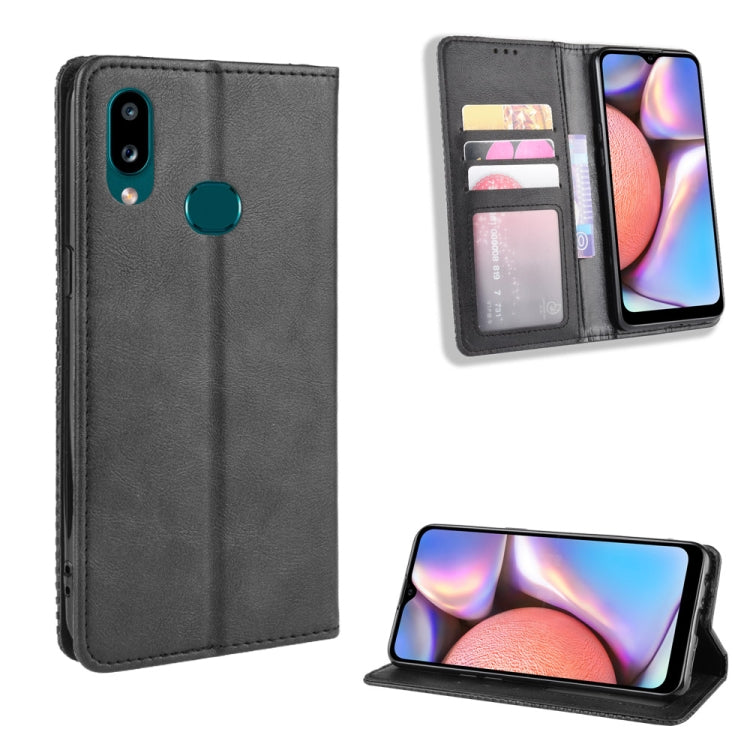 For Galaxy A10s Magnetic Buckle Retro Crazy Horse Texture Horizontal Flip Leather Case with Holder & Card Slots & Photo Frame(Black)
