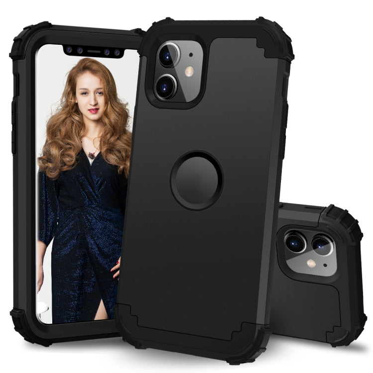 For iPhone 11 PC+ Silicone Three-piece Anti-drop Mobile Phone Protective Back Cover(Black)