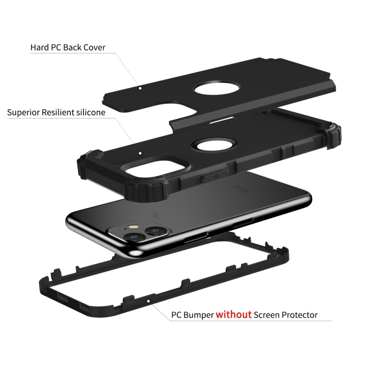 For iPhone 11 PC+ Silicone Three-piece Anti-drop Mobile Phone Protective Back Cover(Black)