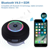 BTS-09 Wireless Bluetooth Speaker Water-resistant Led FM Radio Subwoofer Bluetooth Column TF Card Suction Cup Mini Shower Speaker(Black)