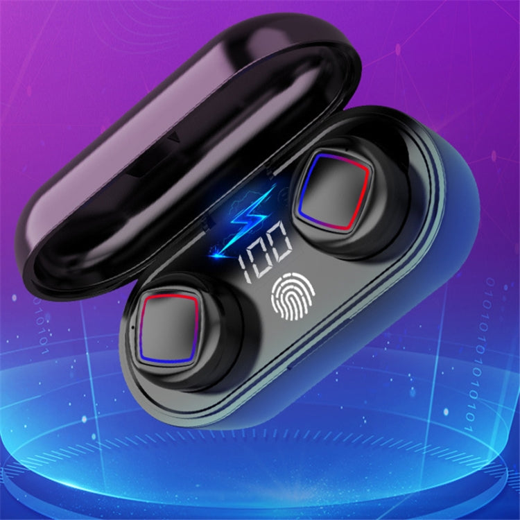TWS Fingerprint Touch Bluetooth Headset LED Battery Display With Charging Bin(Black)