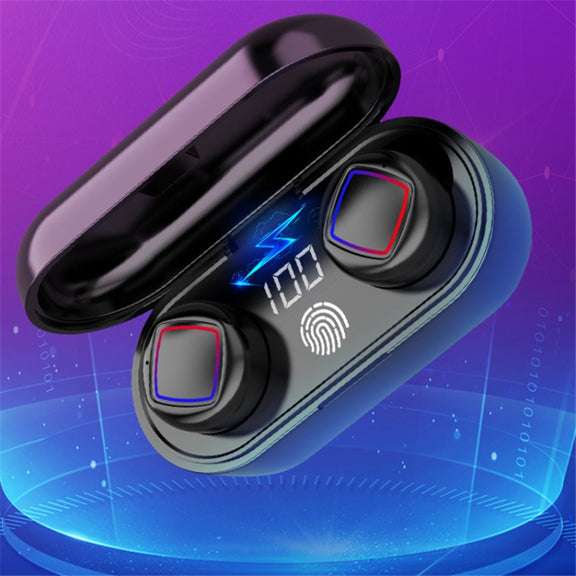 TWS Fingerprint Touch Bluetooth Headset LED Battery Display With Charging Bin(Black)