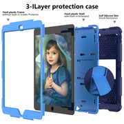 For iPad 10.2 Shockproof Two-Color Silicone Protection Case with Holder & Pen Slot(Dark Blue+Blue)