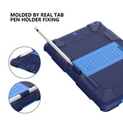 For iPad 10.2 Shockproof Two-Color Silicone Protection Case with Holder & Pen Slot(Dark Blue+Blue)