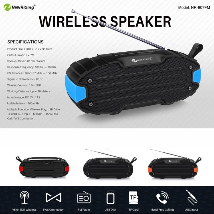 New Rixing NR907 Portable Stereo Surround Soundbar Bluetooth Speaker with Microphone, Support TF Card FM(Red)