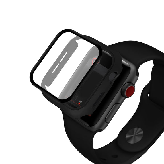 ENKAY Hat-prince Full Coverage PC Case + Tempered Glass Protector for Apple Watch Series 5 / 4 44mm(Black)
