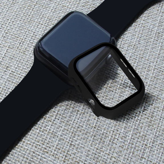 ENKAY Hat-prince Full Coverage PC Case + Tempered Glass Protector for Apple Watch Series 5 / 4 44mm(Black)