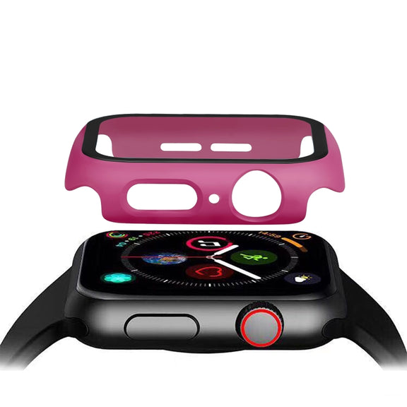 ENKAY Hat-prince Full Coverage PC Case + Tempered Glass Protector for Apple Watch Series 5 / 4 44mm(Rose)