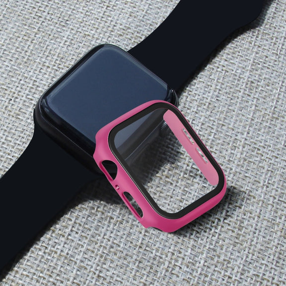 ENKAY Hat-prince Full Coverage PC Case + Tempered Glass Protector for Apple Watch Series 5 / 4 44mm(Rose)