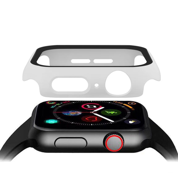 ENKAY Hat-prince Full Coverage PC Case + Tempered Glass Protector for Apple Watch Series 5 / 4 44mm(White)