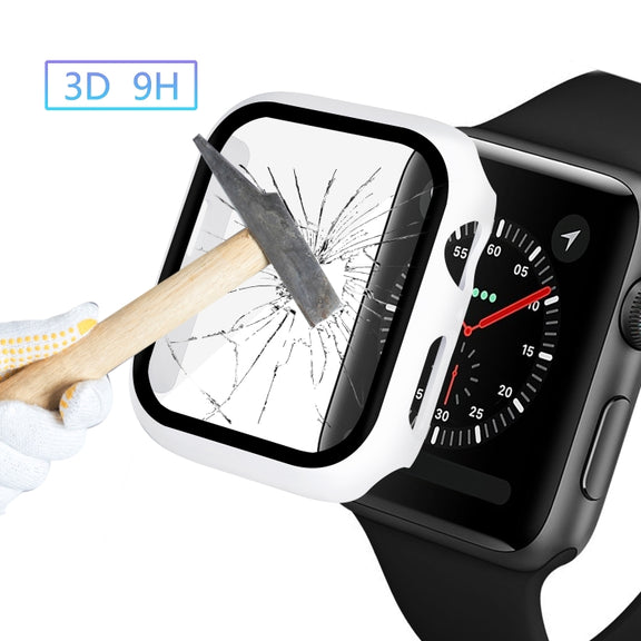 ENKAY Hat-prince Full Coverage PC Case + Tempered Glass Protector for Apple Watch Series 5 / 4 40mm(White)