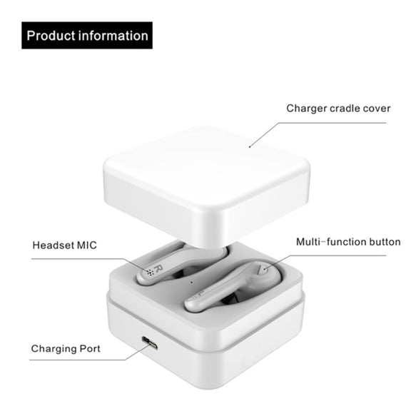 T88 Mini Touch Control Hifi Wireless Bluetooth Earphones TWS Wireless Earbuds with Charger Box(Black)