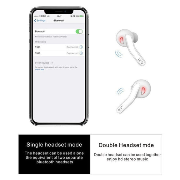 T88 Mini Touch Control Hifi Wireless Bluetooth Earphones TWS Wireless Earbuds with Charger Box(Black)