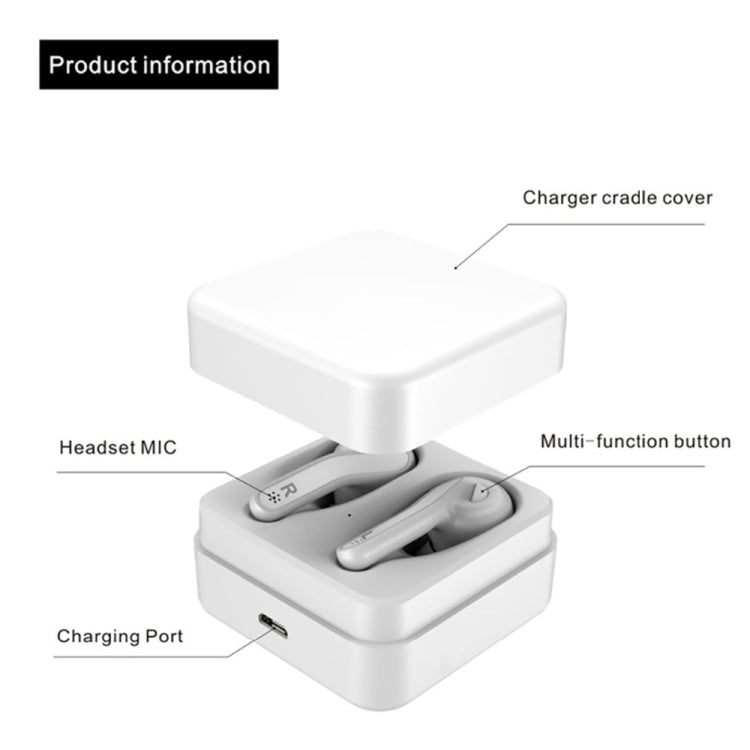T88 Mini Touch Control Hifi Wireless Bluetooth Earphones TWS Wireless Earbuds with Charger Box(White)