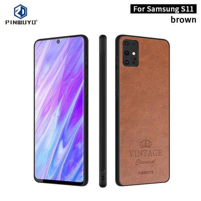 For Galaxy S20 Plus PINWUYO Pin Rui Series Classical Leather, PC + TPU + PU Leather Water-resistant And Anti-fall All-inclusive Protective Shell(Brown)