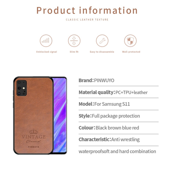 For Galaxy S20 Plus PINWUYO Pin Rui Series Classical Leather, PC + TPU + PU Leather Water-resistant And Anti-fall All-inclusive Protective Shell(Red)
