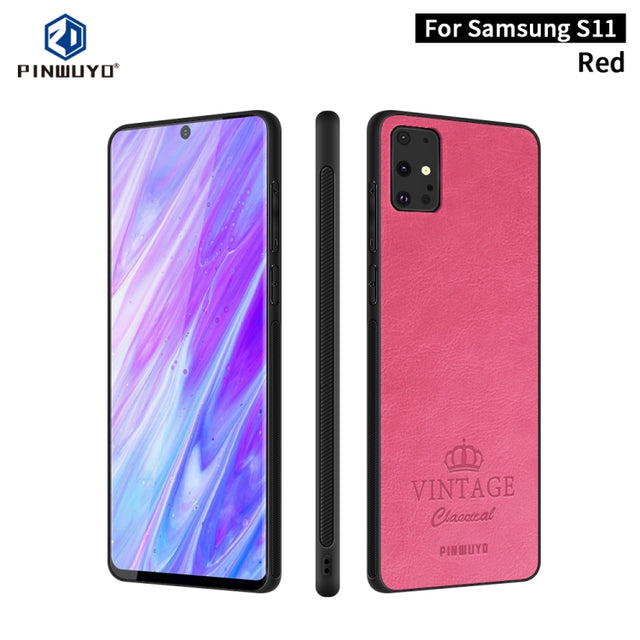 For Galaxy S20 Plus PINWUYO Pin Rui Series Classical Leather, PC + TPU + PU Leather Water-resistant And Anti-fall All-inclusive Protective Shell(Red)