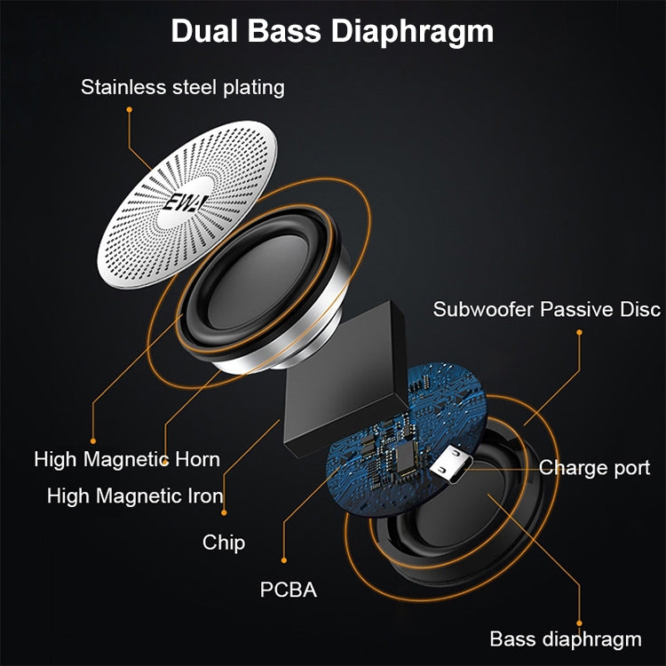 EWA A109M  Portable Bluetooth Speaker Wireless Heavy Bass Bomm Box Subwoofer Phone Call Surround Sound Bluetooth Shower Speaker(Gold)