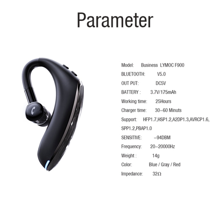 F900 Mini Earhook 180�� Freely Rotating Wireless Bluetooth 5.0 Earphone Car Handsfree Call Headphone(Red)