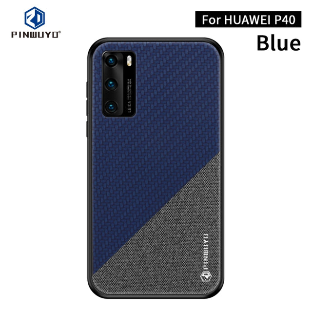 For Huawei P40 PINWUYO Rong Series  Shockproof PC + TPU+ Chemical Fiber Cloth Protective Cover(Blue)