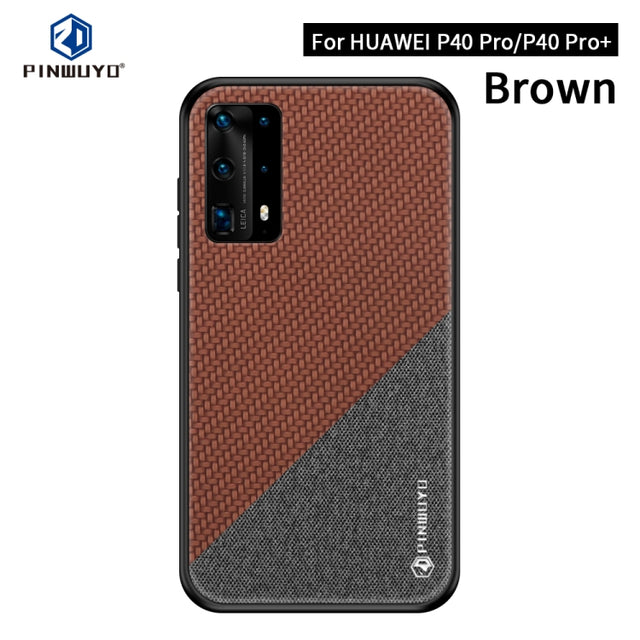 For Huawei P40 pro / P40pro+ PINWUYO Rong Series  Shockproof PC + TPU+ Chemical Fiber Cloth Protective Cover(Brown)