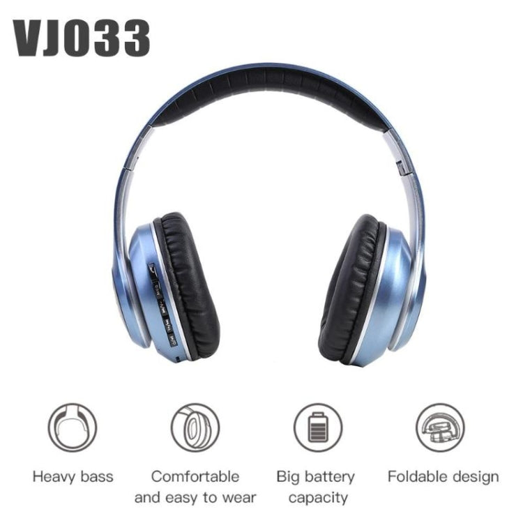 VJ033 Multi-function Upgrade Bluetooth 5.0 Headset Stereo Wireless LED Microphone FM Radio Headset(Black)