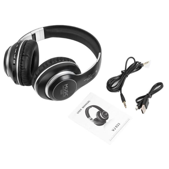 VJ033 Multi-function Upgrade Bluetooth 5.0 Headset Stereo Wireless LED Microphone FM Radio Headset(Black)