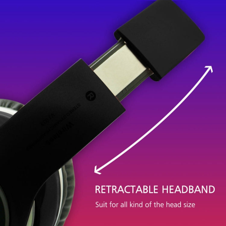 VJ033 Multi-function Upgrade Bluetooth 5.0 Headset Stereo Wireless LED Microphone FM Radio Headset(Black)