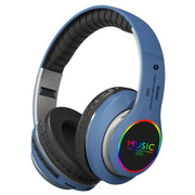 VJ033 Multi-function Upgrade Bluetooth 5.0 Headset Stereo Wireless LED Microphone FM Radio Headset(Blue)