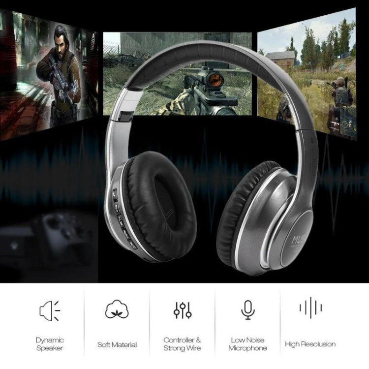 VJ033 Multi-function Upgrade Bluetooth 5.0 Headset Stereo Wireless LED Microphone FM Radio Headset(Blue)